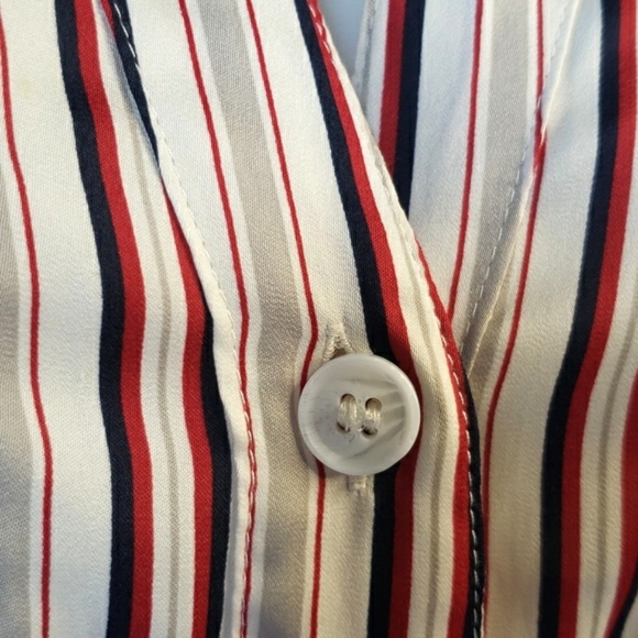 Free People Striped Sheer Dress Blouse red navy blue & cream - Picture 6 of 13